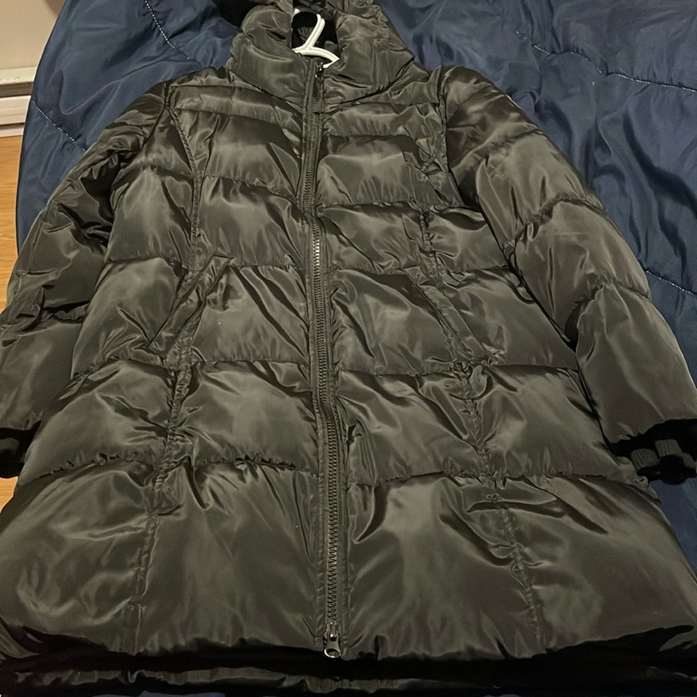 long tattoo puffer jacket